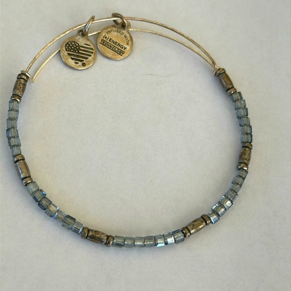 Alex and Ani Silver Bangle Beaded Bracelet with signature charms